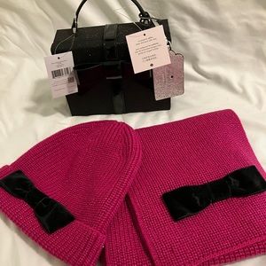 Black Kate Spade purse with Kate Spade scarf and hat